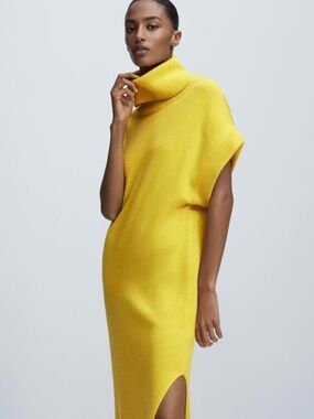 Massimo Dutti Wool and cashmere blend Yellow maxi dress size S